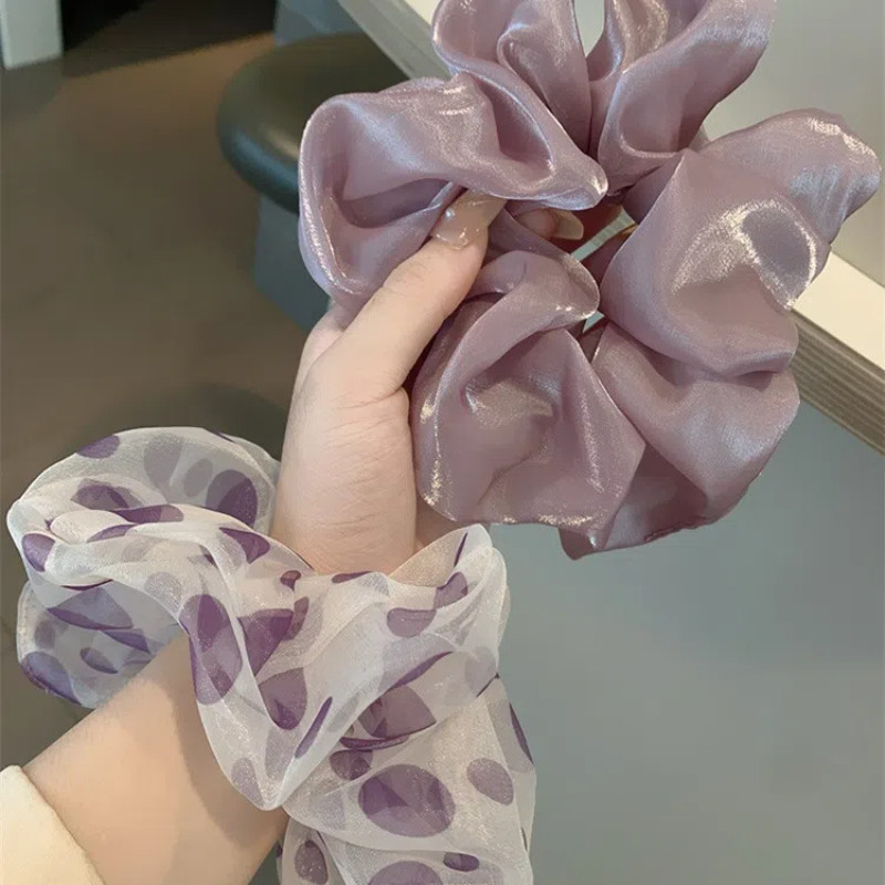 ผ้าผูกผมลําไส้ใหญ่ตาข่ายสีม่วงสไตล์เกาหลีสําหรับผู้หญิง