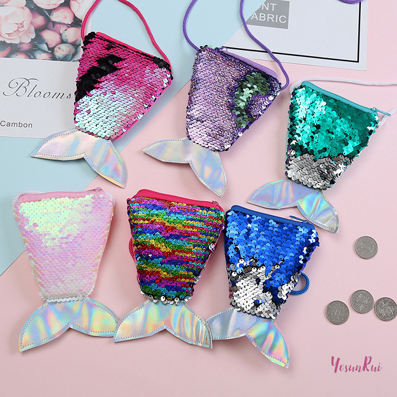 Yosunrui] Mermaid Tail Sequins Coin Purse Girls Wallet Bags Money Holder Pouch Kids Gifts new