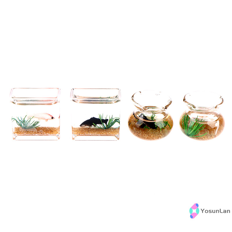 Yosunlan] Dollhouse Miniature Glass Fish Bowl Aquarium Doll House Home Ornament Toy ใหม่