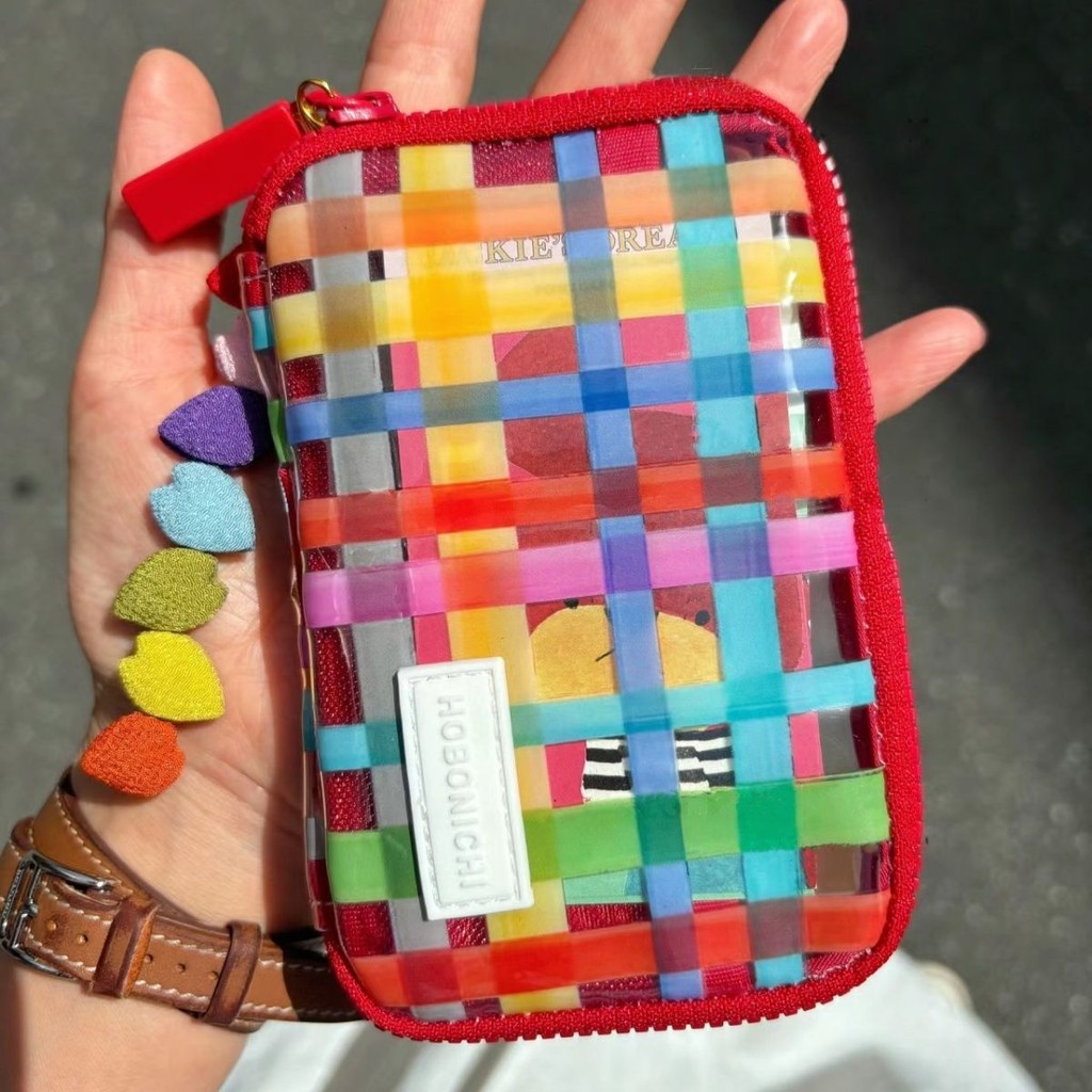 ญี่ปุ่นญี่ปุ่น ins Xiaoxiangfeng pvc สีสัน Stripes Candy สีกระเป๋าเครื่องสําอางแบบพกพาคลัทช์กระเป๋าคู่มือกระเป๋าเหรียญ
