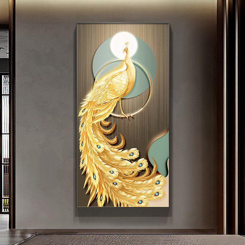 นกยูงผนังตกแต่งหรูหรา Golden Peacock Wall Art ภาพสําหรับห้องนั่งเล่นตกแต่งบ้านศิลปะของขวัญโปสเตอร์