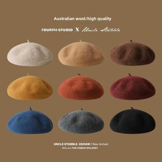 [คุณภาพสูง] ขนสัตว์แข็งอบอุ่นวินเทจผู้หญิงหมวกเบเร่ต์หมวกสไต…