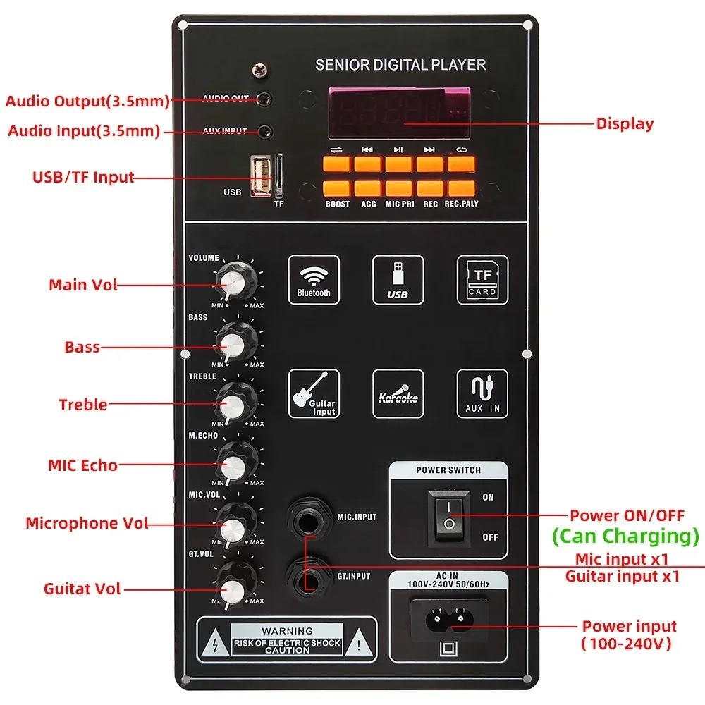 12v 100W บอร์ดเครื่องขยายเสียง Square Dance ลําโพงเครื่องขยายเสียงรองรับ Bluetooth AUX TF-Card U-Disk การบันทึก 6-12 นิ้วลําโพง
