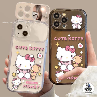🔥ส่งจากไทย🔥น่ารักสีสันสดใสพร้อมกระจกแต่งหน้าสำหรับ iPhone 11 15 14 13 12 Pro MAX 7 8 14 Plus XR X XS MAX เคส Cartoon Cat