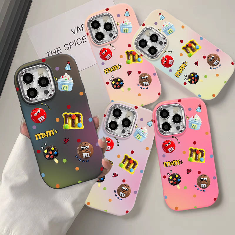 การระบายสีจุดวงกลมถั่วMช็อคโกแลตไอศกรีม เลนส์โลหะชุบ เคสไอโฟน 11 13 15 14 12 Pro Max 8 7 14 15 Plus X XR XS Max SE 2020