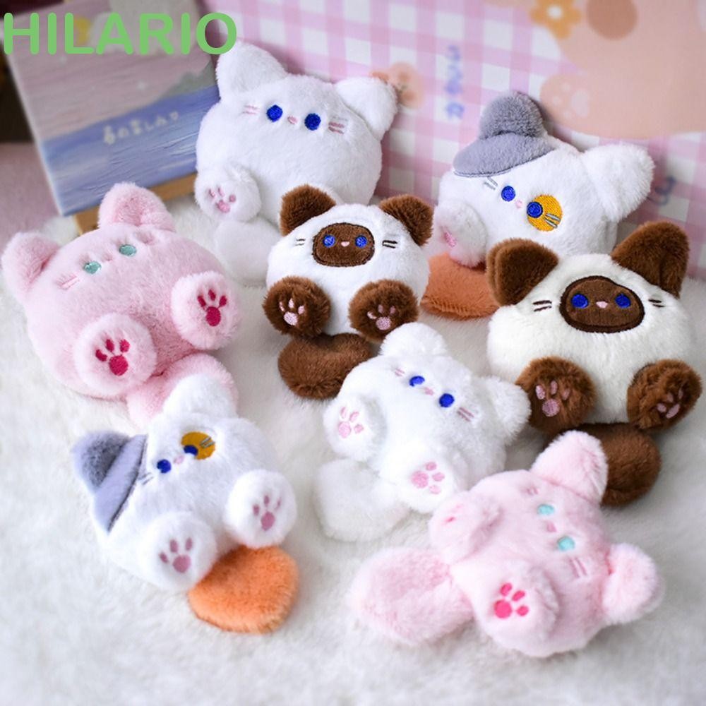 Hilario ตุ๊กตาแมวน่ารัก, ตุ๊กตา Plush เข็มกลัดกาแฟแมวตุ๊กตาพวงกุญแจ, พวงกุญแจตุ๊กตา Fluffy Ins สัตว์ที่มีสีสัน Plush Key Chain เด็ก