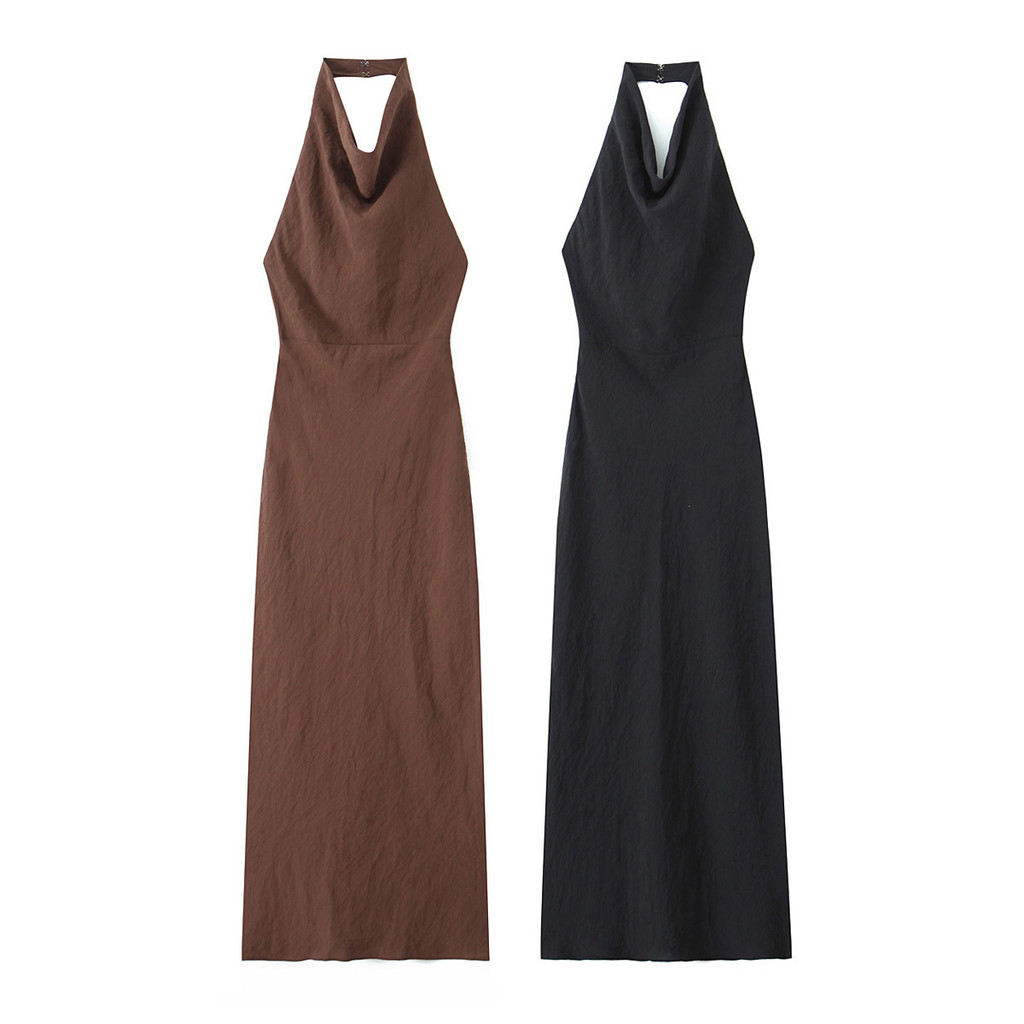 Qunz แฟชั่น Halter แขนกุดความยาวปานกลาง Drooping พับชุด 2437