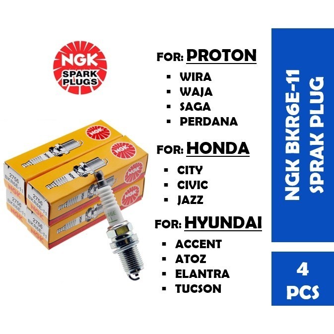 NGK BKR6E-11 หัวเทียนสําหรับ Proton Waja Myvi รุ่นเก่า Kia Hyundai Toyota Nissan Satria 2756 BKR6E 1