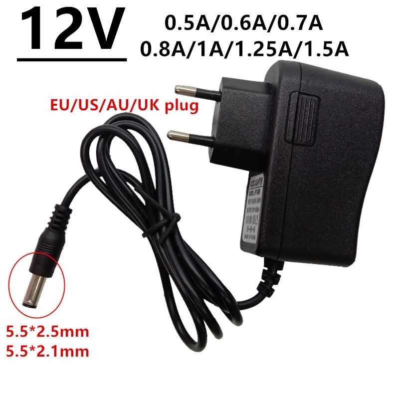 12V AC DC power supply อะแดปเตอร์ 12V 0.5A 0.6a 0.7a 0.8a 1A 1.25a 1.5a ac/dc 12V DC สวิทช์ EU 220V 