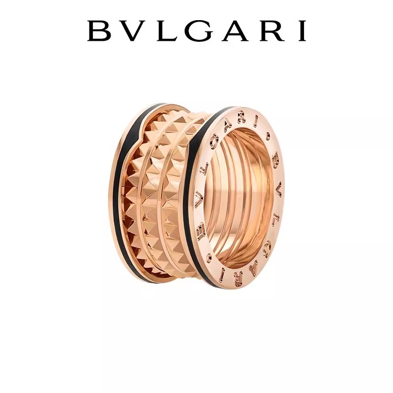 [พร้อมกล่อง] Bvlgari B.zero1 แหวนเซรามิกสีดําสี่แหวนสีโรสโกลด์ [คลังสินค้าพร้อม]