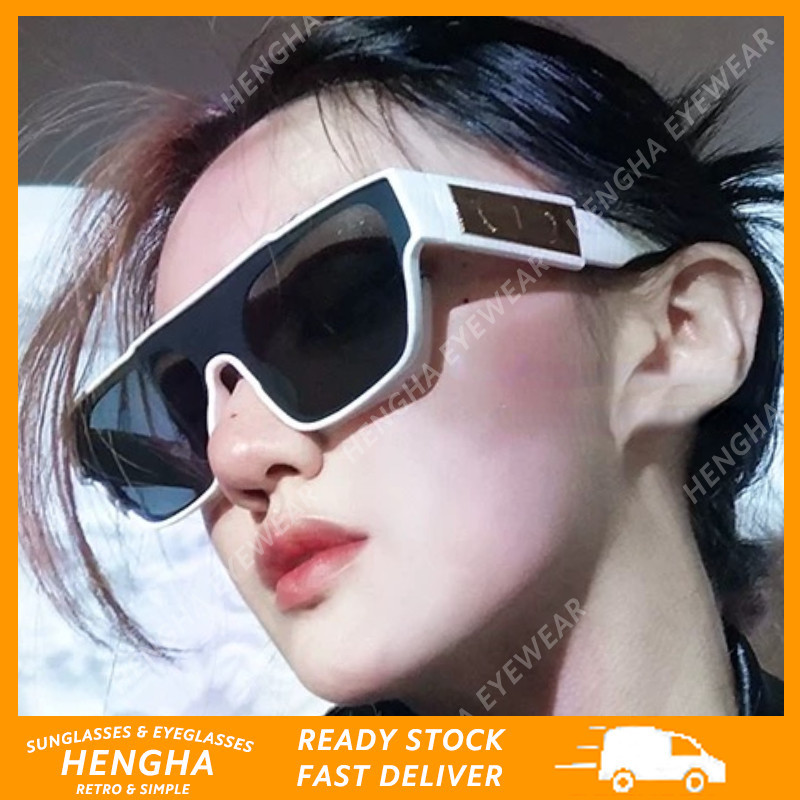 (HENGHA) แว่นกันแดดชิ้นเดียวกรอบขนาดใหญ่ แว่นกันแดด UV400 ย้อนยุค