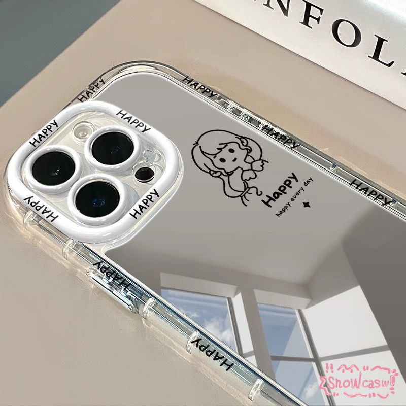 แฮปปี้เกิร์ลบอยคู่รักแต่งหน้ากระจก เคสIPhone 17 16 15 13 11 Pro Max XR X XS Max 12 14 16 Pro Max 7 14 15 8 Plus SE 2020