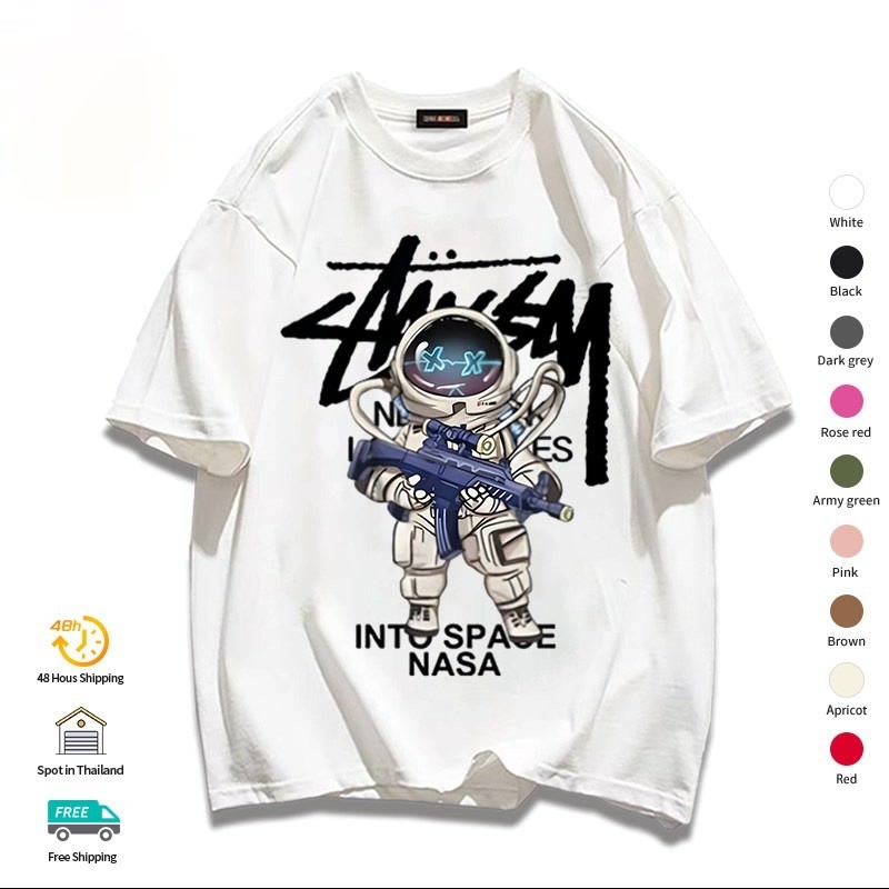 (ส่งของจากกรุงเทพ)เสื้อยืดลําลอง ผ้าฝ้าย 100%แขนสั้น คอกลม ทรงหลวม ลายนักบินอวกาศ Nasa โอเวอร์ไซซ์ คุณภาพสูง สไตล์เกาหลี