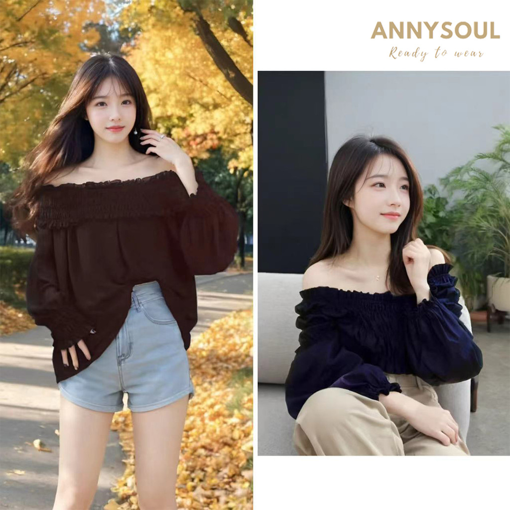 เสื้อคอปาดไหล่ ลายปีกผีเสื้อ สีดำ สำหรับฤดูใบไม้ร่วง