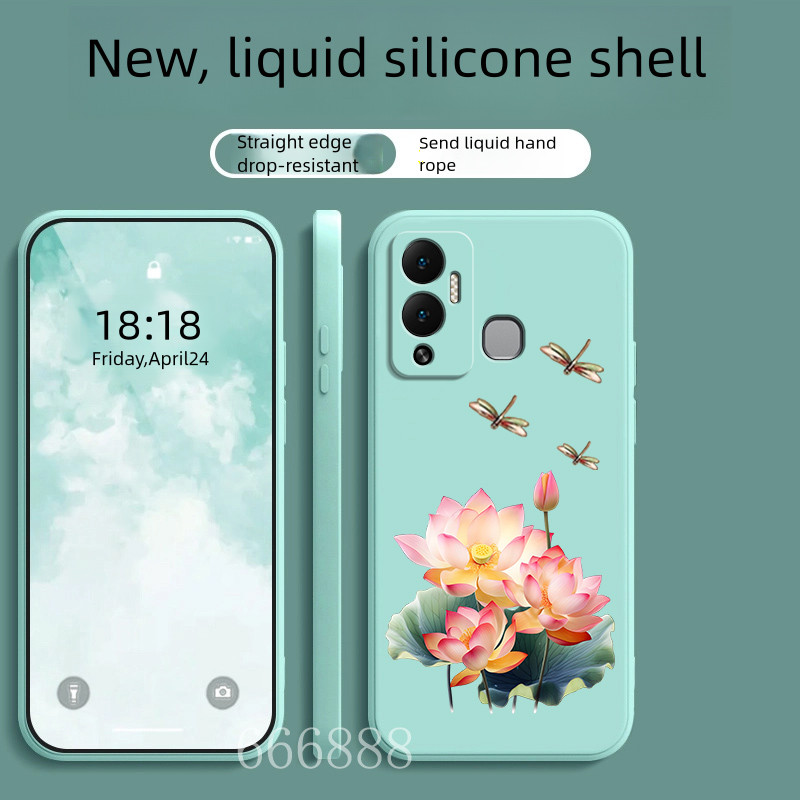 Gift lanyard case สําหรับ Infinix Hot 12 Play 12i เคสโทรศัพท์ใหม่รูปแบบดอกบัวกันกระแทก soft case