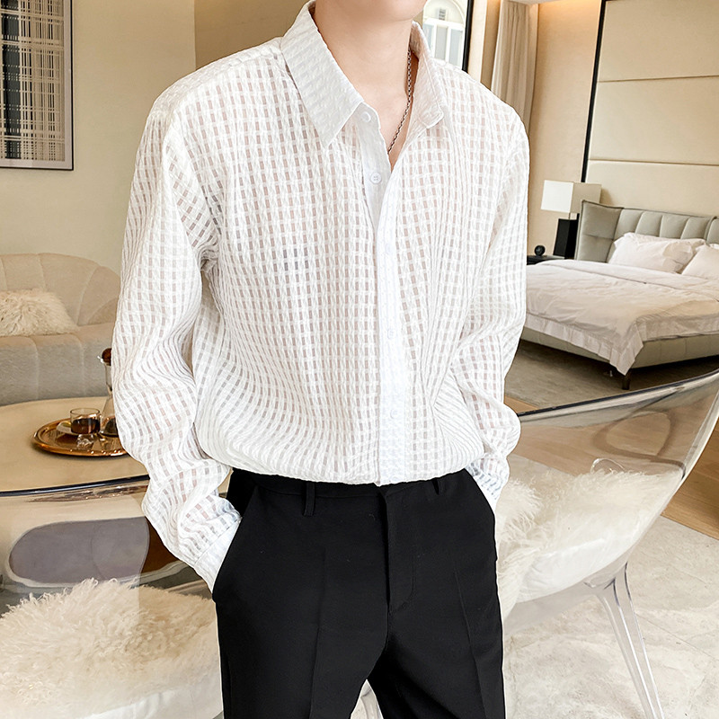 เสื้อเชิ้ตแขนยาวลายสก๊อตผ้าม่านหลวมระดับไฮเอนด์ฤดูใบไม้ผลิฤดูใบไม้ร่วง