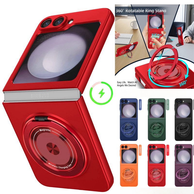 ที่วางแหวนหมุนได้แม่เหล็กเคส Samsung Galaxy Z Flip 7 Z Flip 6 Z Flip 5 Z Flip 4 Z Flip 3 Casing Wireless Charging Bracket Cover