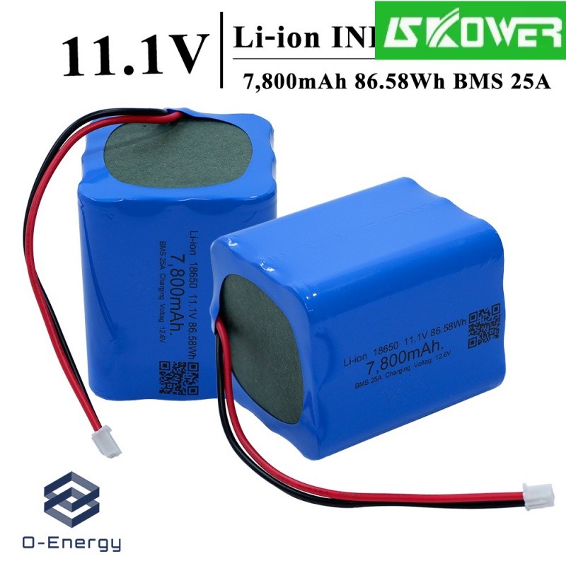 ✿แบตเตอรี่แพค 11.1V 7,800mAh 86.58Wh มีวงจรป้องกันภายใน BMS 25A ระบบ3S3P Connector XH2.54