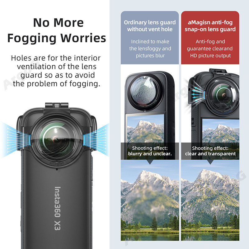 Amagisn Optical Glass Anti-Fog เลนส์สําหรับ Insta360 X3 พร้อมเคสซิลิโคนและฝาครอบเลนส์ชุด Anti Scratch ฝาครอบป้องกัน Insta360 X3 อุปกรณ์เสริม