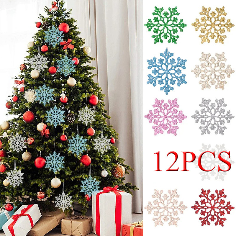 12ชิ้น/เซ็ตเกล็ดหิมะคริสต์มาสหลายสีต้นคริสต์มาสแขวนเครื่องประดับคริสต์มาสเกล็ดหิมะปลอมพรรคฤดูหนาว2025 n ความโลภ ตกแต่งปีใหม่