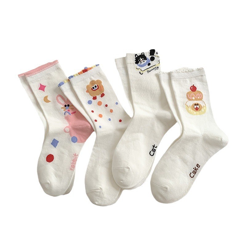 Original Designer สไตล์แมวตลกถุงเท้าการ์ตูนฤดูใบไม้ผลิฤดูร้อนหวานน่ารัก ins Polka Dot ถุงเท้า