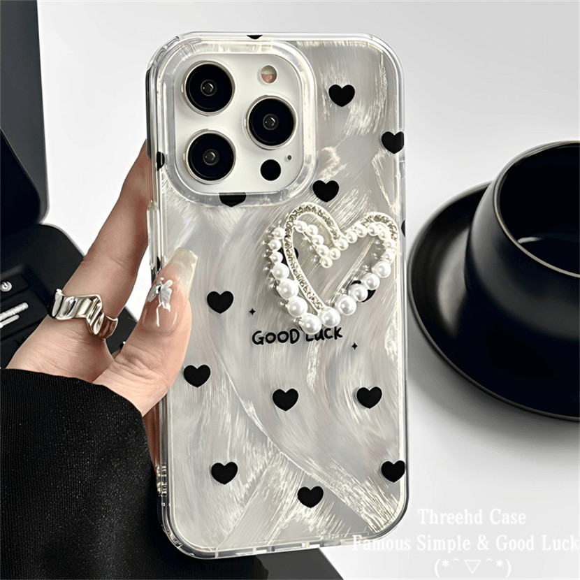 ปลอกเข้ากันได้สําหรับiphone 16 11 XR 15 12 14 13 Pro MaxสําหรับIPhone 7 8 SE2020 X Xs Max 6 6sPlusหรูหราFeatherกรณีINSเกาหลีLove Wave Pointพร้อมมุกกันกระแทกTPUปกหลัง