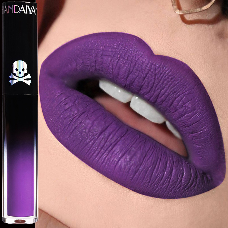 เซ็กซี่สีม่วง 12 สี Matte Lip Gloss ฮาโลวีน Gothic Lip Glaze Pearl Green Liquid ลิปสติกสีดํายาวนานแต่งหน้ากันน้ํา