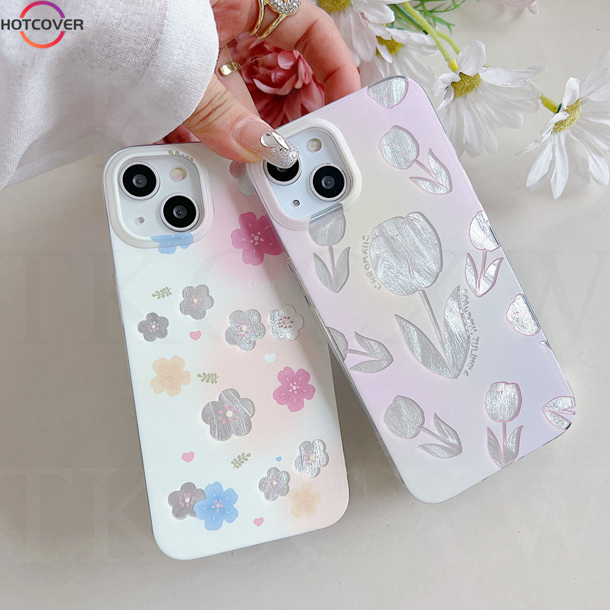 สําหรับ Vivo V30 V29 V27 V25 Pro V30e V29e V27e V25e V23e V9 S1 U10 Y85 เคสโทรศัพท์ Silver Feather Holographic เลเซอร์กรณี Silver Tulip ดอกไม้ฝาครอบ