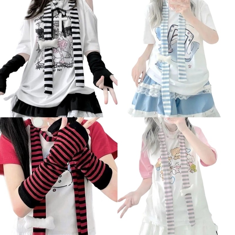 Mya Bone Pattern ผ้าพันคอถักผ้าพันคอตุ๊กตาน่ารักผ้าพันคอบางยาวผู้หญิงผ้าพันคอสาว