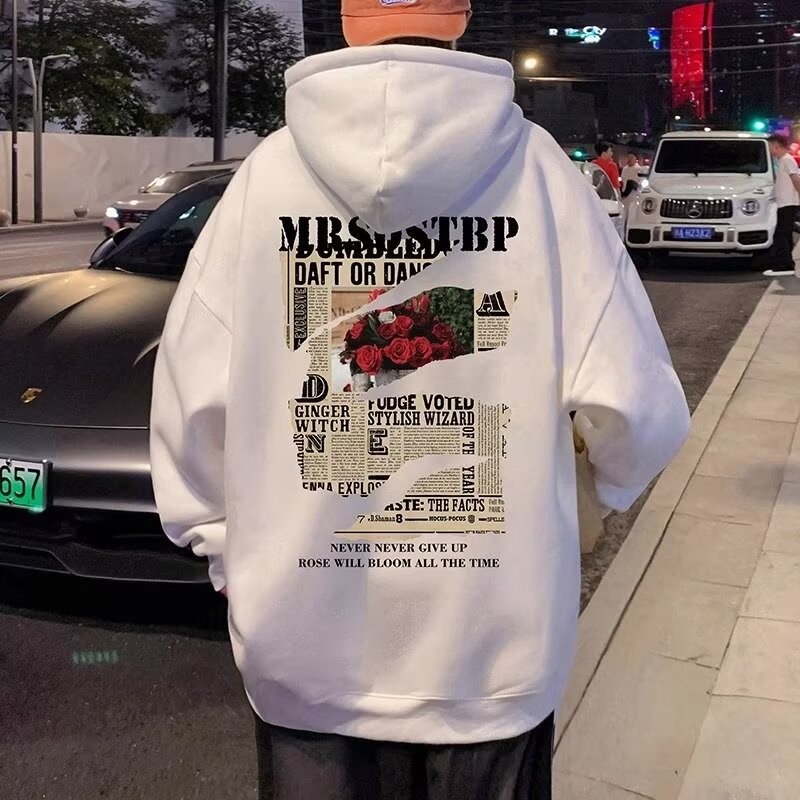 M-5xl American Retro Rose พิมพ์แจ็คเก็ตสําหรับชายแฟชั่นและอเนกประสงค์หลวมแขนยาว Hoodie สําหรับชาย