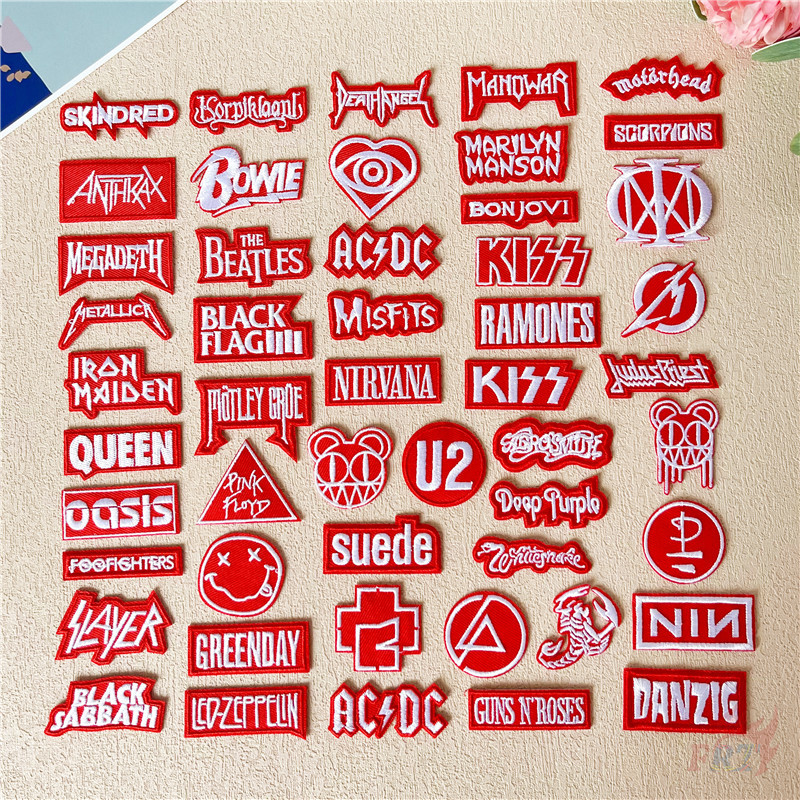 โลโก้สีแดงและสีขาว - Mini Rock Band Logo Collection Series 03 Iron-On Patch 1ชิ้น ทําเอง เย็บบนเหล็กบนป้ายแพทช์(50รูปแบบ)
