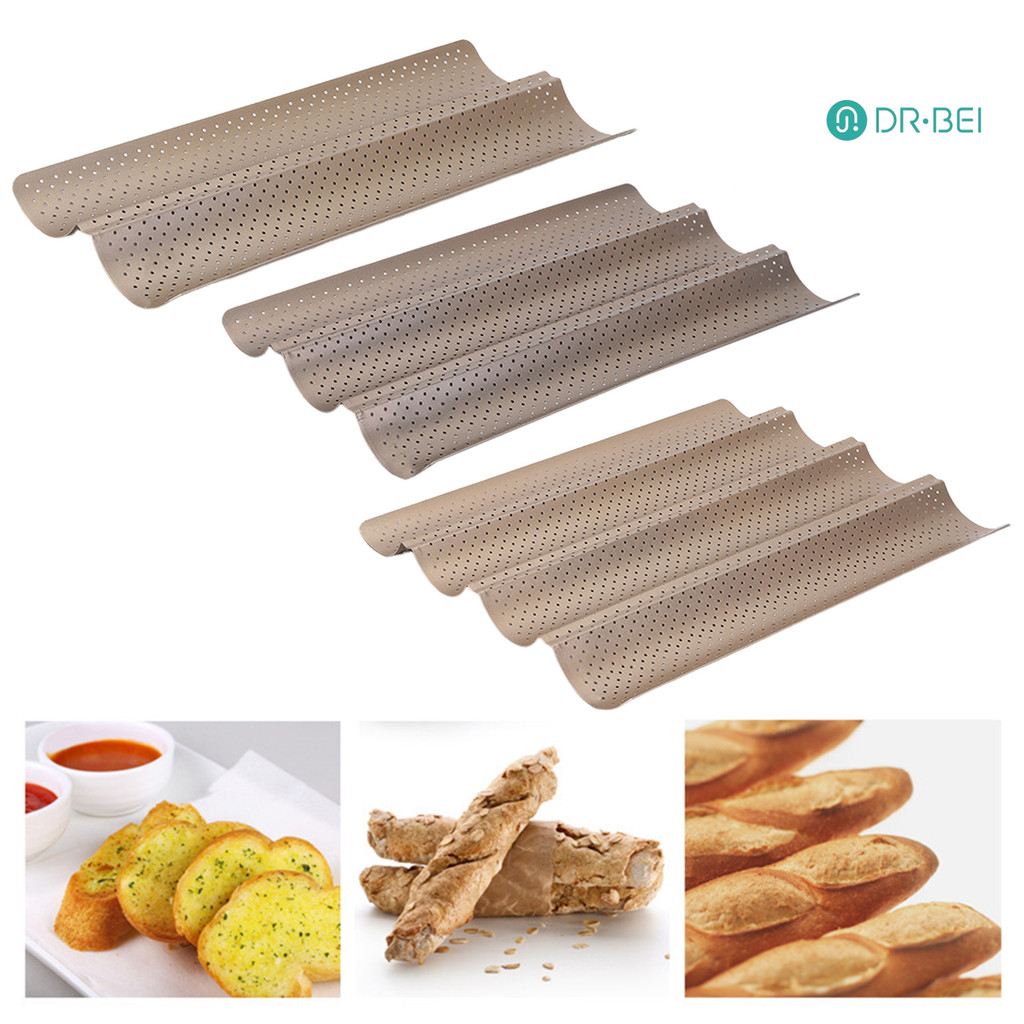Dr.bei Baguette Bread Pan Non-Stick Wavy Baguette Mold Perforated Baguette Baking Tray สําหรับขนมปัง