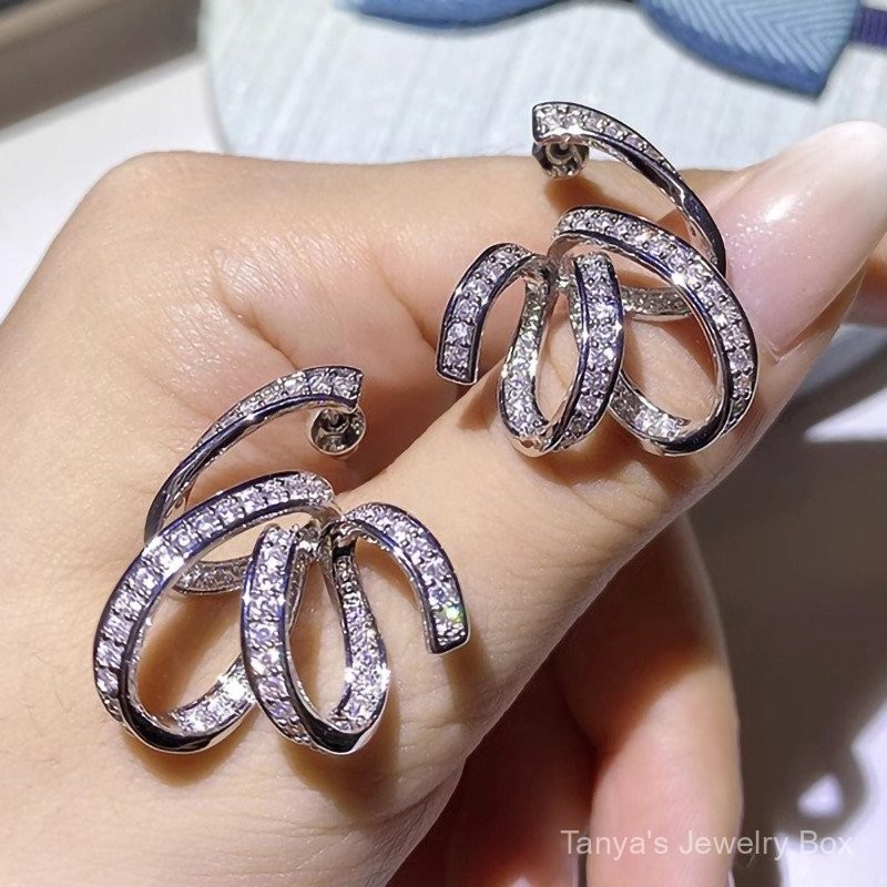 0903-YWCS Line Winding Earrings Niche Design Fashion Earrings Female Flow Zircon Inlaid Ear Studs New ZRKV