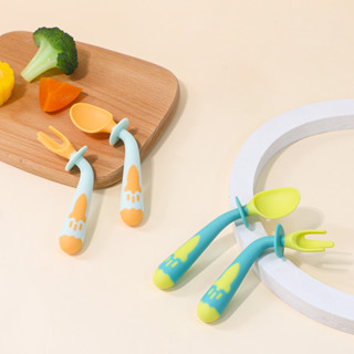 การฝึกอบรมให้อาหารชุดช้อนและส้อมเด็กอุปกรณ์เด็กวัยหัดเดิน หน…