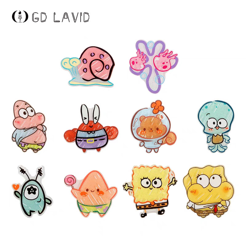 อะคริลิค สพันจ์บ็อบ พายดาวรองเท้าเสน่ห์ ทําเอง การ์ตูนน่ารักอุปกรณ์เครื่องประดับเคสโทรศัพท์ที่ทําด้วยมือกิ๊บแพทช์รองเท้าหัวเข็มขัดตกแ