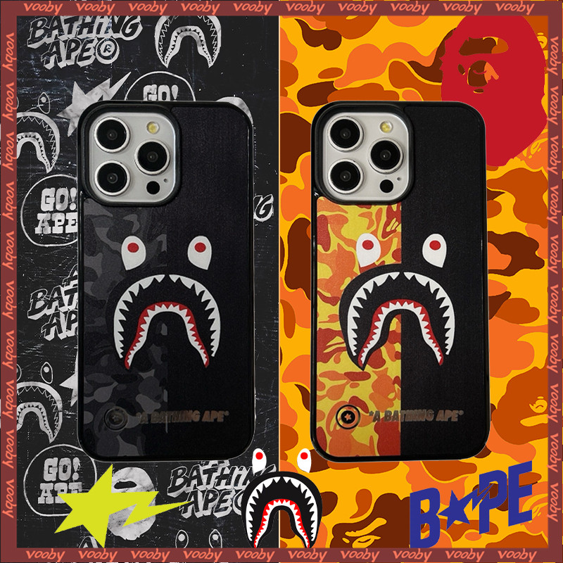 A Bathing Ape BAPE classics black shark ปากกระจกเคสโทรศัพท์เหมาะสําหรับ IPhone16 16ProMax 16Pro 16Plus 15 15 15Pro 15PM 14 14P 13 13P 13PM 12 12P 12PM 11 11P 11P 11PM 7 8 Plus
