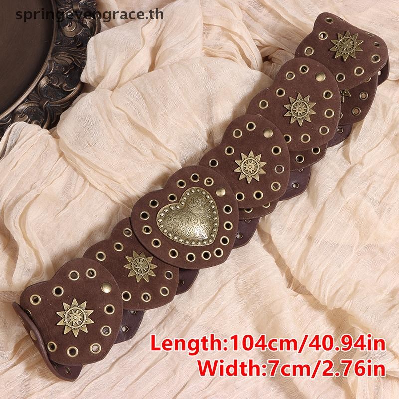 Springevengrace คุณภาพสูงหัวใจ PU เข็มขัด Retro เข็มขัดหัวเข็มขัดหัวใจขนาดใหญ่เข็มขัดผู้หญิง Western Denim กว้าง Rivets Steampunk เข็มขัดตกแต่งใหม่