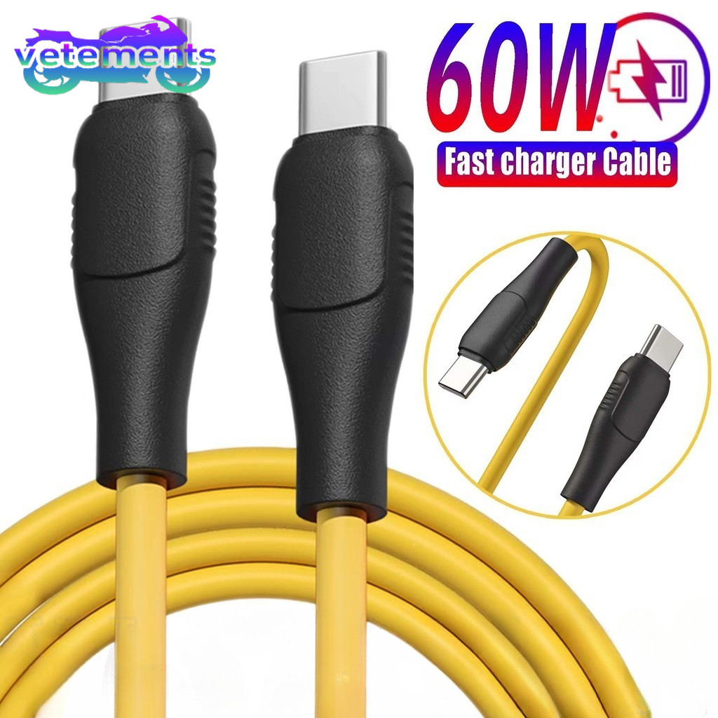 สายชาร์จ USB-C ถึง C ขนาด 1/2/3 ชิ้น - สายถ่ายโอนข้อมูลความเร็วสูง - สีเหลือง หนา ทนทาน - สายไฟสายชาร์จชาร์จเร็ว Type-C - สายโทรศัพท์มือถือสากล