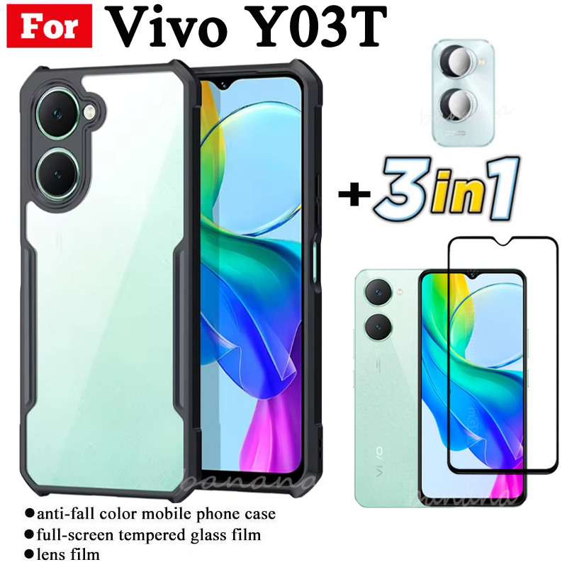3 IN 1 Vivo Y03t เคสโทรศัพท์มือถือป้องกันการล่มสลายสําหรับ Vivo Y28 Y18 Y03 ฟิล์มกระจกนิรภัย + ฟิล์ม