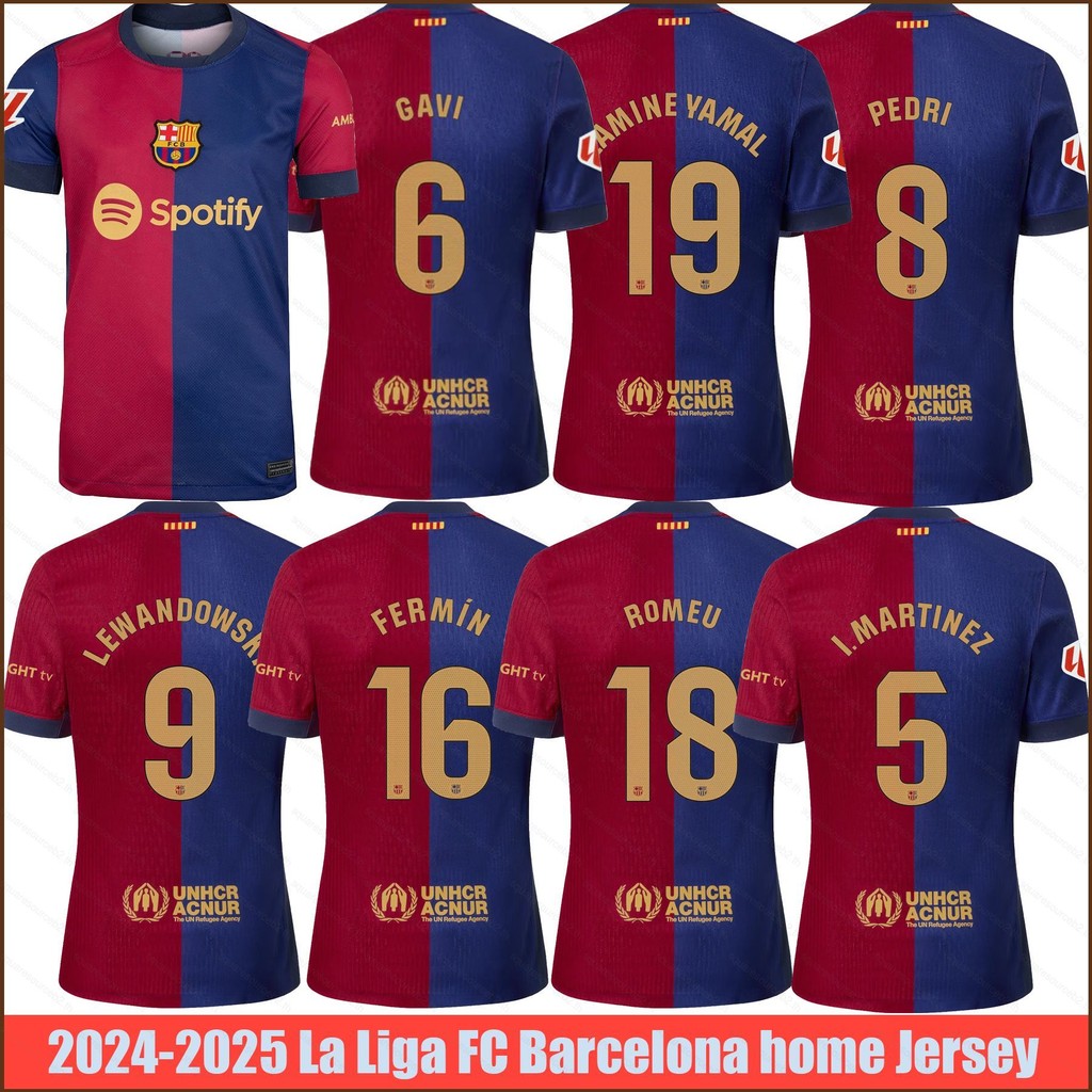 Sqd 2024-25 La Liga FC Barcelona Yamal Gavi Pedi Lewandowski Fermin Romeu Martinez home Jersey ฟุตบอล Tshirt