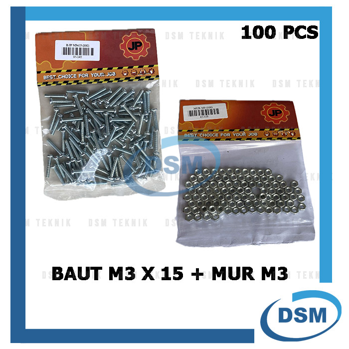 แพ็คเกจ 2 ชุด 3x15 BOLT NUT JP M 3 x 15 MM M3 NUT SCREW CONTENTTS 100 ชิ้น