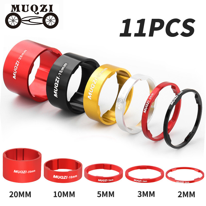 Muqzi 11PCS ชุดหูฟังเครื่องซักผ้า 2/3/15/20 มม.อลูมิเนียมเครื่องซักผ้า 28.6 มม.ส้อมหลอด Spacer MTB Stem Spacer จักรยานอุปกรณ์เสริม