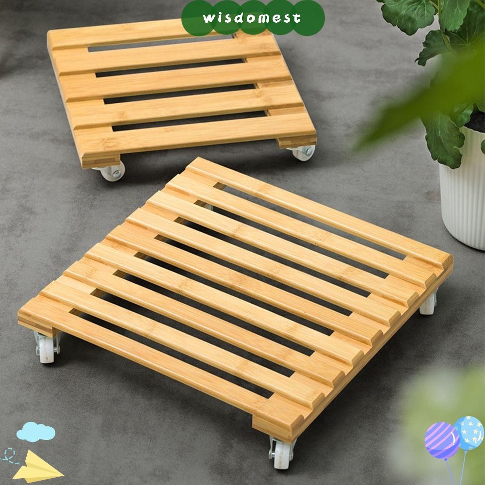 Wisdomest ถาดกระถางดอกไม้ มี 360° ขาตั้งลูกกลิ้งพืชเคลื่อนที่ล้อที่ถอดออกได้, ตัวยึดพาเลทลูกรอกไม้สี่เหลี่ยมทนทาน