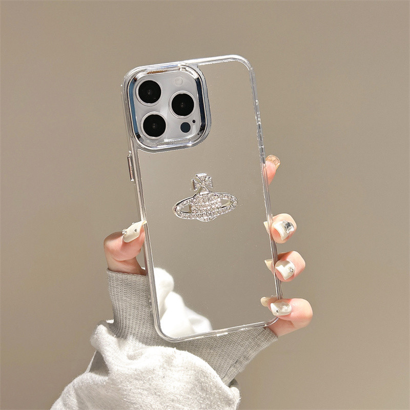 3d Diamond Planet Mirrorเคสโทรศัพท์สําหรับiPhone 11 12 13 14 15 16 Pro Max Plusครอบคลุมเต็มรูปแบบAnti fall hard CoverสําหรับiPhone11 กรณี
