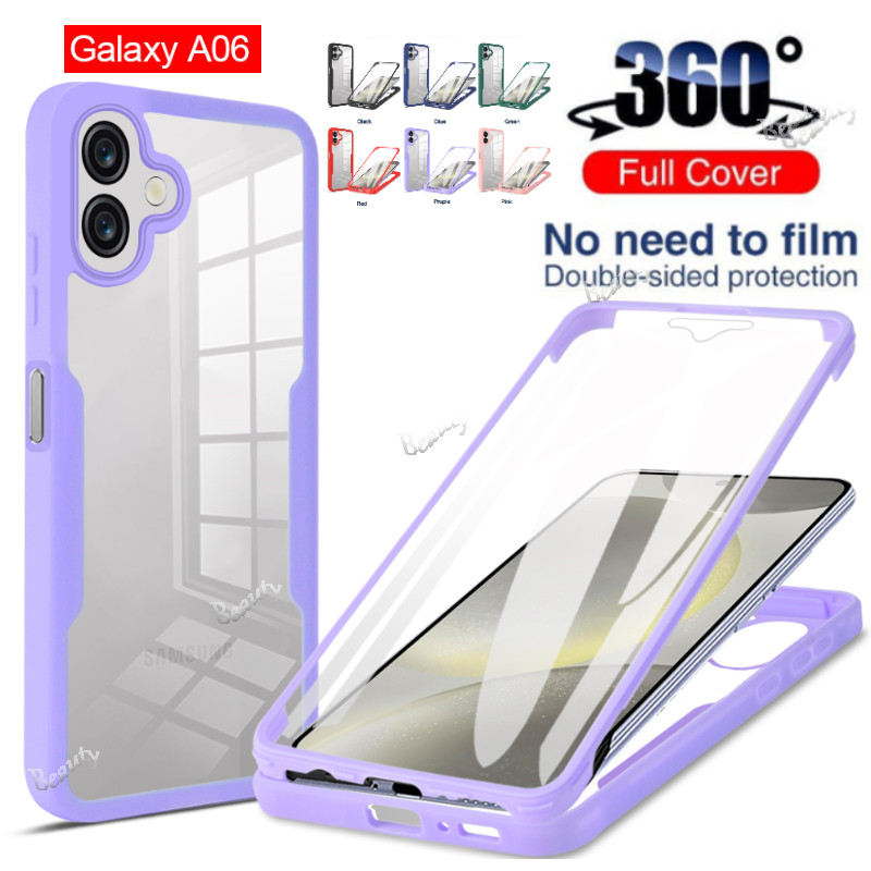 Full Body Color Case Samsung Galaxy A06 A 06 A05 A05S A16 A55 A15 SamsungA16 SamsungA06 4G 5G 2024 ด้านหน้าด้านหลังโปร่งใสอะคริลิคเคสโทรศัพท์ Soft TPU กันชนกันกระแทกปกหลัง