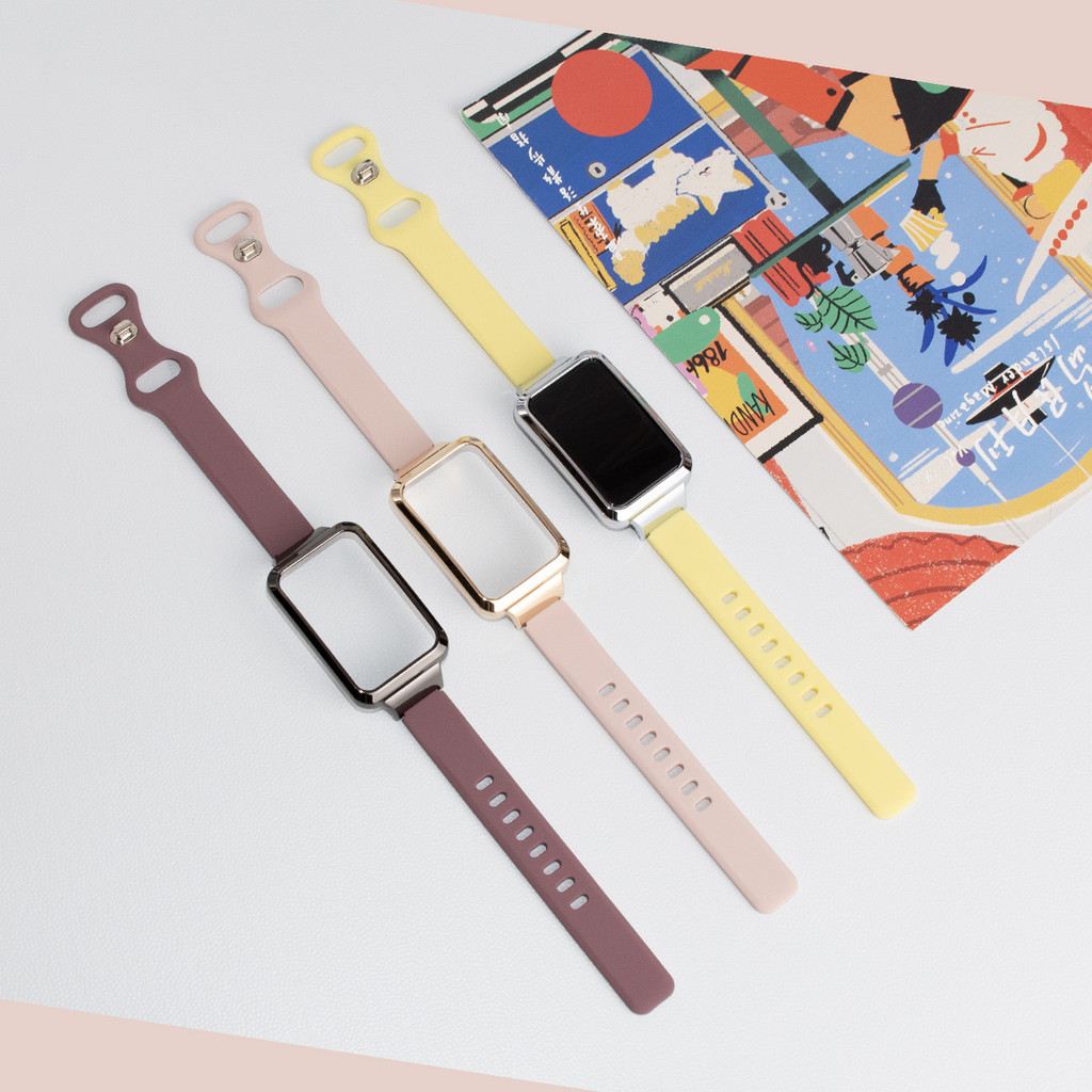 สายนาฬิกาซิลิโคนบางพร้อมเคสสําหรับ Oppo Smart Band 2 สายรัดข้อมือสร้อยข้อมือ Oppo Band2 Smartwatch B