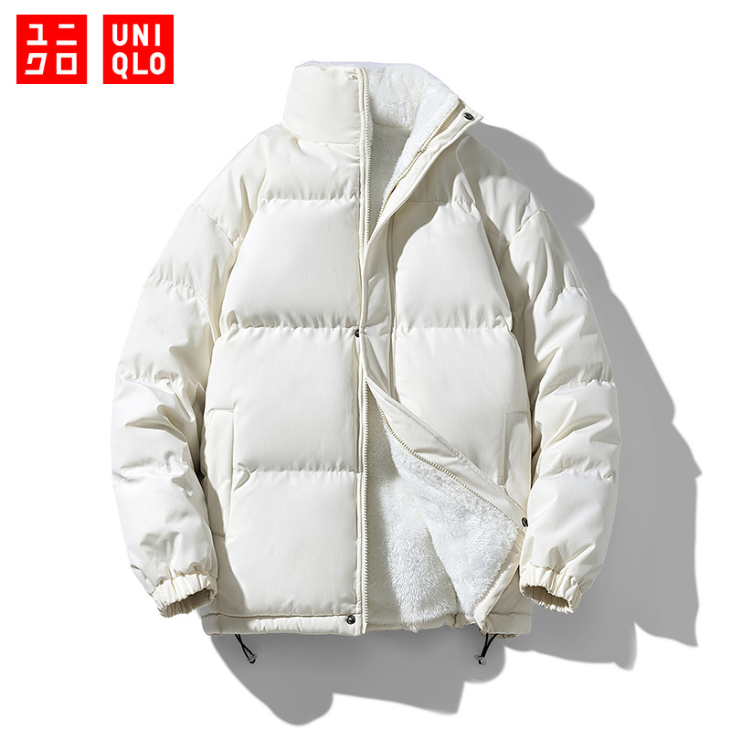 UNIQLO เสื้อแจ็คเก็ตผ้าฝ้ายคอปกแบบหนากันลมและอบอุ่นสําหรับผู้ชาย ยูนิโคล่ พร้อมเพิ่มขนแกะ