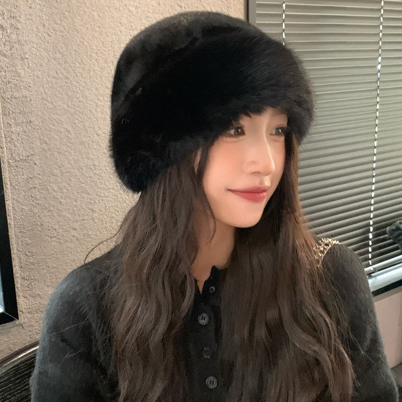 High-end Fluffy Fur Edge Plush หมวกมองโกเลียสาวฤดูหนาวหนาป้องกันหูถังหมวก Pure Desire สไตล์ All-Match Pu