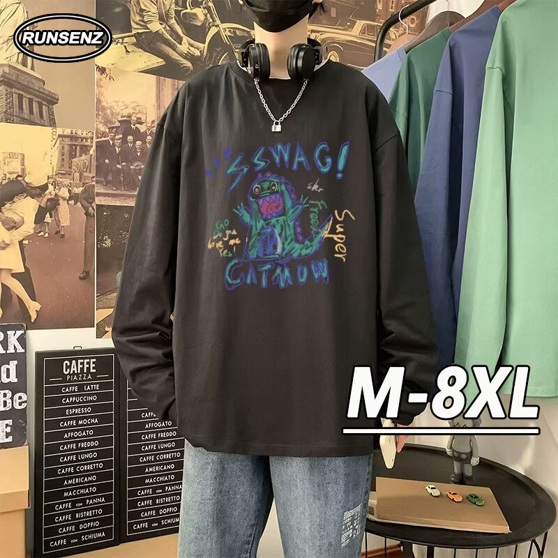 M-8xl การ์ตูนเกาหลีแขนยาว Tee Men Plus Size T เสื้อลําลองหลวมขนาดใหญ่