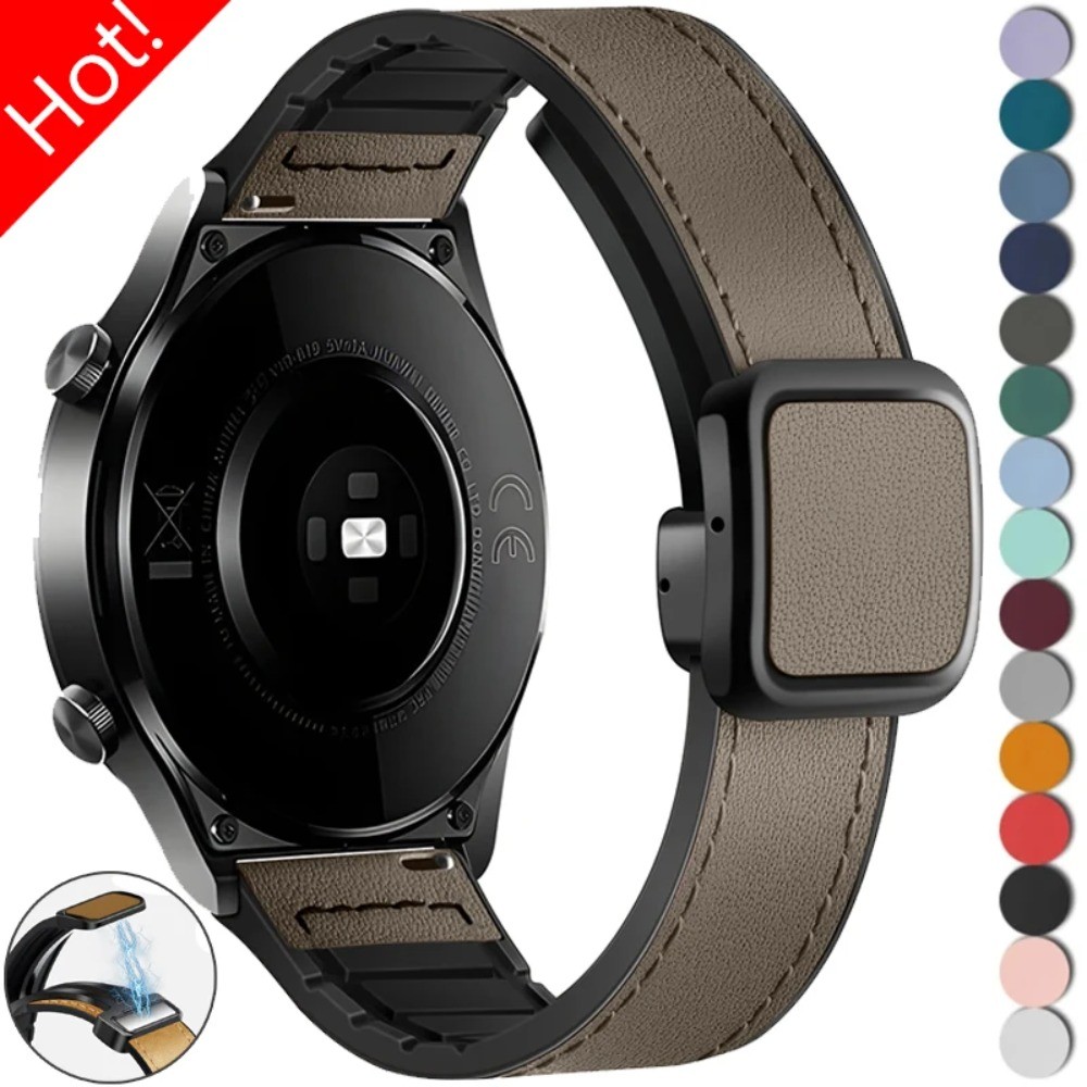 สายหนังแม่เหล็กสําหรับ Samsung Galaxy Watch FE 7 6 5 4 40 44 มม.6 4Classic ซิลิโคน 20 มม.22 มม.สร้อยข้อมือสําหรับนาฬิกา Huawei 3 GT 4Pro